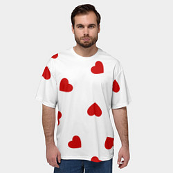 Футболка оверсайз мужская Красные сердечки на белом, цвет: 3D-принт — фото 2