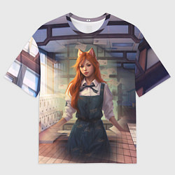 Мужская футболка оверсайз Девушка студентка лиса