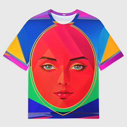 Мужская футболка оверсайз Девушка красноликая овал в прямоугольнике