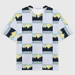 Мужская футболка оверсайз Пейзаж горы и солнце