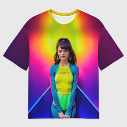 Мужская футболка оверсайз Девушка гимнастка в неоновом зале