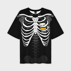 Мужская футболка оверсайз Скелет: ребра и кружка пива