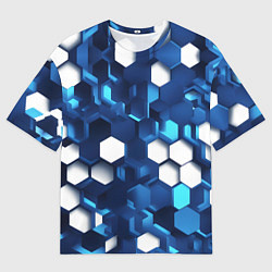 Мужская футболка оверсайз Cyber hexagon Blue