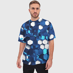 Футболка оверсайз мужская Cyber hexagon Blue, цвет: 3D-принт — фото 2