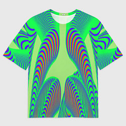 Мужская футболка оверсайз Сине-зеленые изгибы