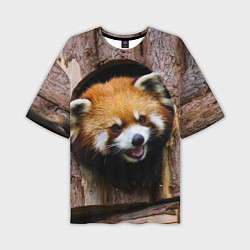 Мужская футболка оверсайз Красная панда в дереве