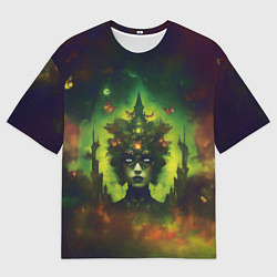 Мужская футболка оверсайз Зеленая фантастическая ведьма с бабочками