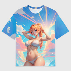 Мужская футболка оверсайз Рыжая девушка в купальнике