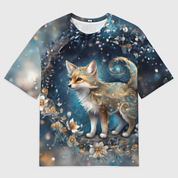 Мужская футболка оверсайз Абстрактный лисенок с золотистой шёрсткой