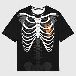 Футболка оверсайз мужская Скелет: ребра с шаурмой, цвет: 3D-принт