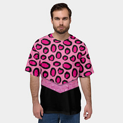 Футболка оверсайз мужская Розовый леопард и блестки принт, цвет: 3D-принт — фото 2