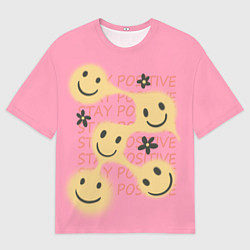 Футболка оверсайз мужская Stay positive smiley, цвет: 3D-принт