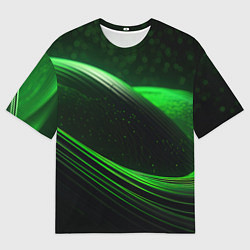 Мужская футболка оверсайз Зеленые абстрактные волны