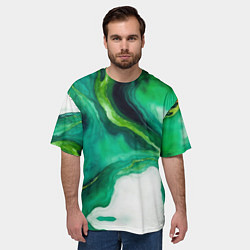 Футболка оверсайз мужская Жидкий изумруд в стиле арт, цвет: 3D-принт — фото 2