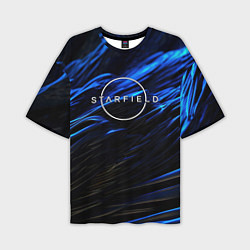 Мужская футболка оверсайз Starfield logo blue background