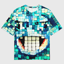 Мужская футболка оверсайз Смайлик из бирюзовой мазайке