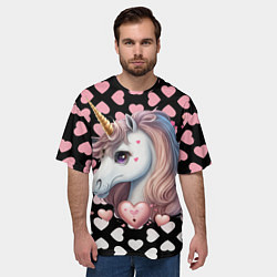 Футболка оверсайз мужская Розовый единорог с сердечками, цвет: 3D-принт — фото 2