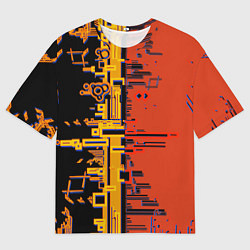Футболка оверсайз мужская Кибер-глитч красный, цвет: 3D-принт