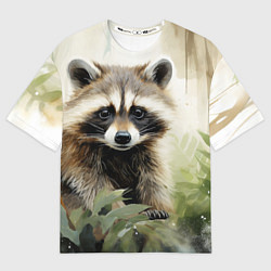 Футболка оверсайз мужская Енот акварель, цвет: 3D-принт