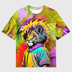 Футболка оверсайз мужская Funny lion cub - pop art, цвет: 3D-принт