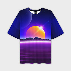 Мужская футболка оверсайз Mountains - sun - space - vaporwave