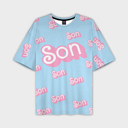Мужская футболка оверсайз Сын - в стиле Барби: паттерн голубой