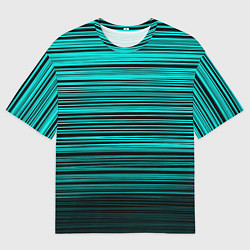 Мужская футболка оверсайз Яркие неоновые бирюзовые полосы на черном