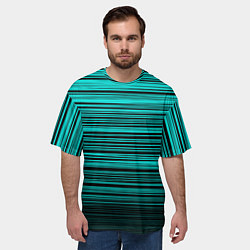 Футболка оверсайз мужская Яркие неоновые бирюзовые полосы на черном, цвет: 3D-принт — фото 2