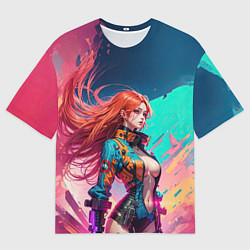 Мужская футболка оверсайз Девушка-пилот космического карабля