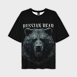 Мужская футболка оверсайз Русский медведь на черном фоне