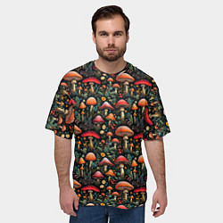 Футболка оверсайз мужская Сказочные грибы мухоморы паттерн, цвет: 3D-принт — фото 2