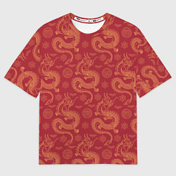 Футболка оверсайз мужская Dragon red pattern, цвет: 3D-принт