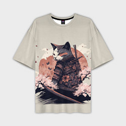 Мужская футболка оверсайз Боевой котенок ниндзя - японская сакура