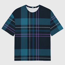 Мужская футболка оверсайз Клетка бирюзово-черная