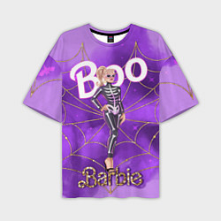Мужская футболка оверсайз Барби в костюме скелета: паутина и фиолетовый дым