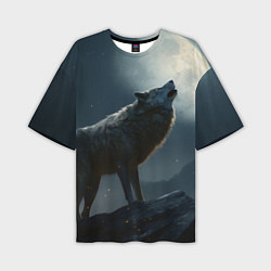 Мужская футболка оверсайз Волк воющий на Луну