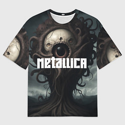 Футболка оверсайз мужская Металлика на фоне одноглазого рок монстра, цвет: 3D-принт