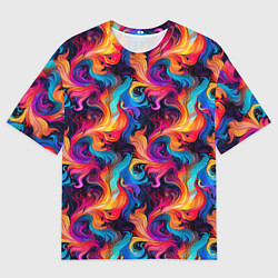 Футболка оверсайз мужская Разноцветные разные волны разводы, цвет: 3D-принт