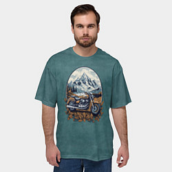 Футболка оверсайз мужская Ретро мотоцикл на фоне гор, цвет: 3D-принт — фото 2