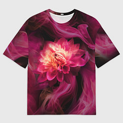 Футболка оверсайз мужская Розовый цветок в огне - нейросеть, цвет: 3D-принт