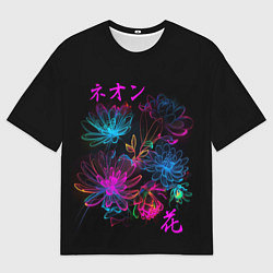 Футболка оверсайз мужская Неоновые цветы - японский стиль, цвет: 3D-принт