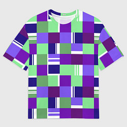 Футболка оверсайз мужская Ретро квадраты баклажановые, цвет: 3D-принт