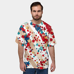 Футболка оверсайз мужская Новогодние линии красный синий, цвет: 3D-принт — фото 2