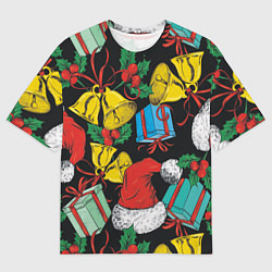 Мужская футболка оверсайз Узор с рождественскими колокольчиками
