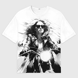 Мужская футболка оверсайз Девушка на ретро мотоцикле