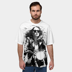 Футболка оверсайз мужская Девушка на ретро мотоцикле, цвет: 3D-принт — фото 2