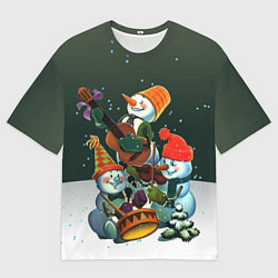 Мужская футболка оверсайз Новогодний квартет со снеговиками