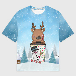 Мужская футболка оверсайз Олененок в кружке