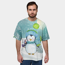Футболка оверсайз мужская Новогодний пингвин, цвет: 3D-принт — фото 2