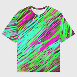 Мужская футболка оверсайз Разноцветные брызги зелёные и розовые